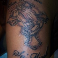 Cross with prayer hands tattoo - Tattooimages.biz